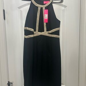 Lilly Pulitzer Black Backless Halter Dress with Ivory Trim
